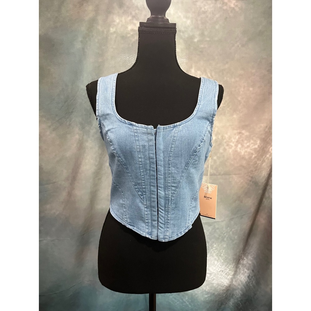 Denim Corset Crop Top - Light Blue